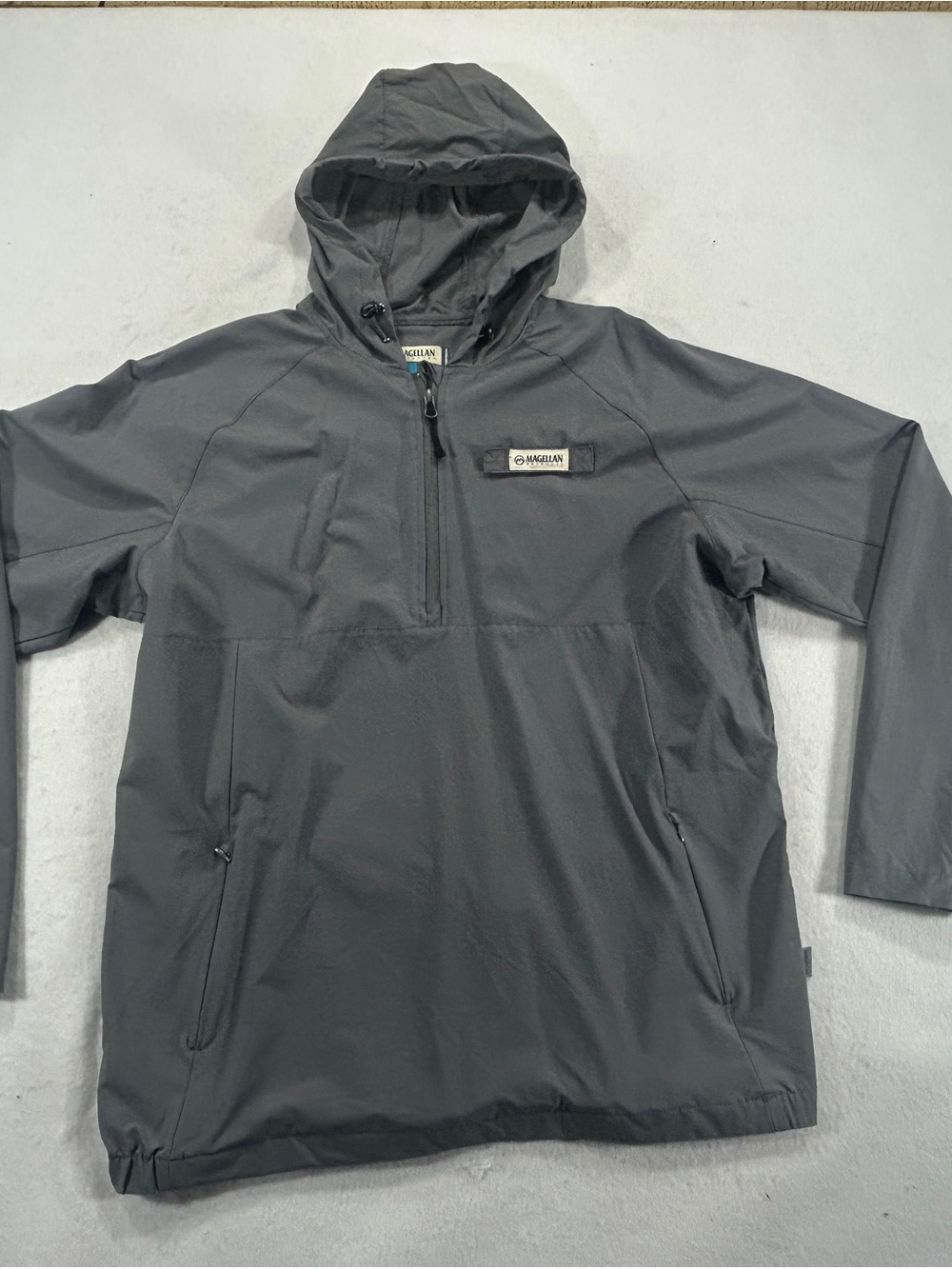 Magellan Outdoors Men’s Fish Gear Water-Repellent Hooded Pullover Jacket Gray